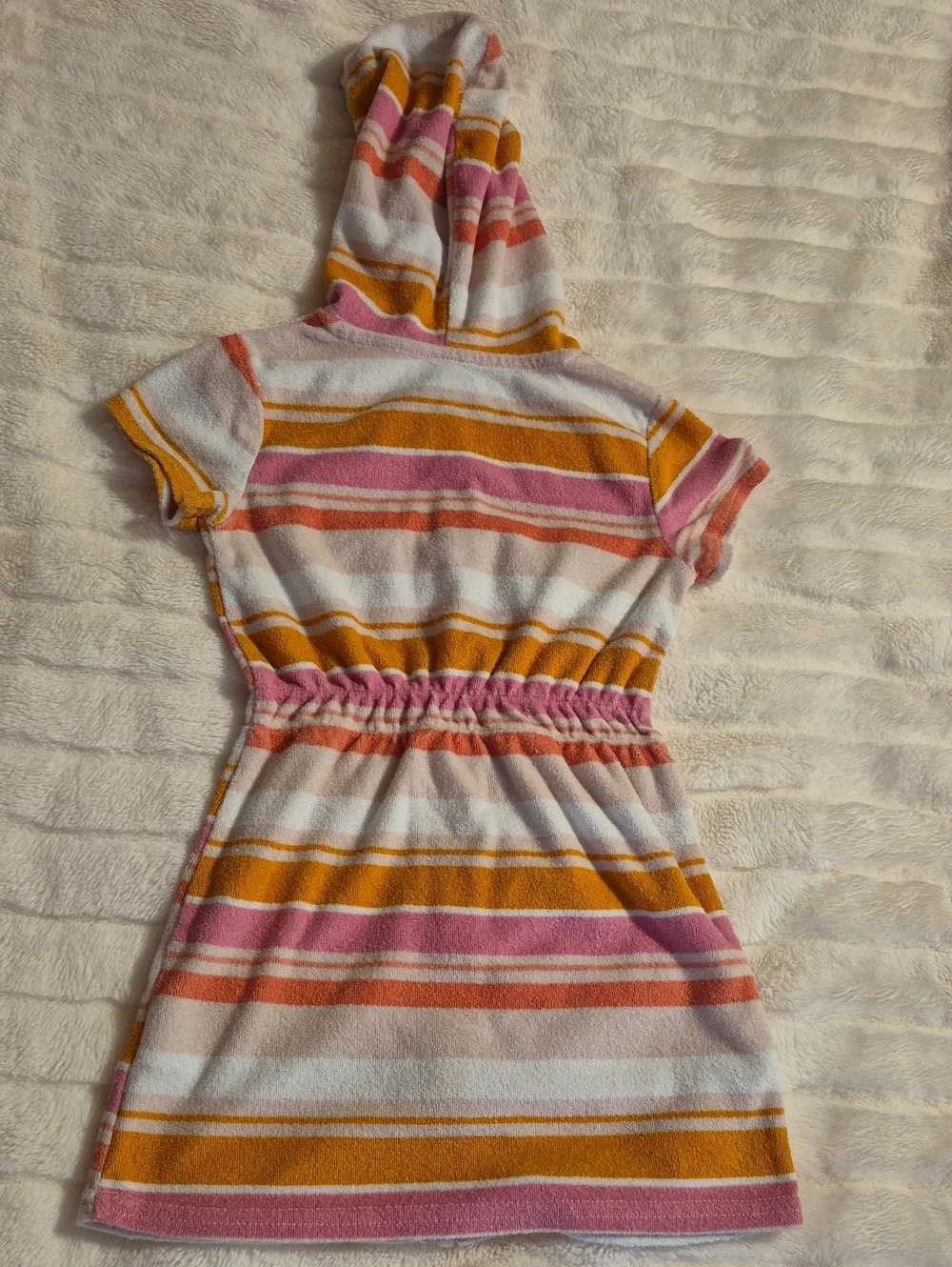 Eddie Bauer Pink, Yellow & White Striped Hooded Beach Cover Up Dress.
